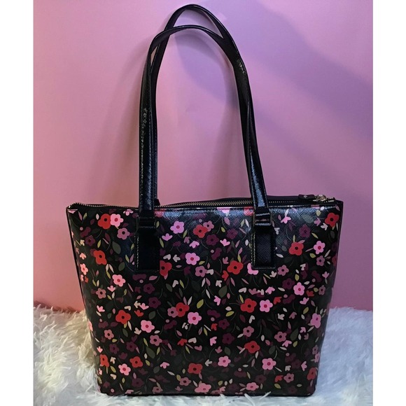♦️HP♦️ Kate Spade Black & Pink Floral Cameron Street Small Lucie Street Tote - Picture 2 of 5